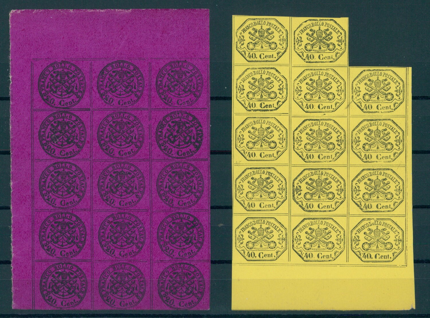 ITALY, PAPAL STATE, 5 DIFFERENT REPRINTS IN BLOCKS OF 15, ONE BLOCK OF 14 - Image 4