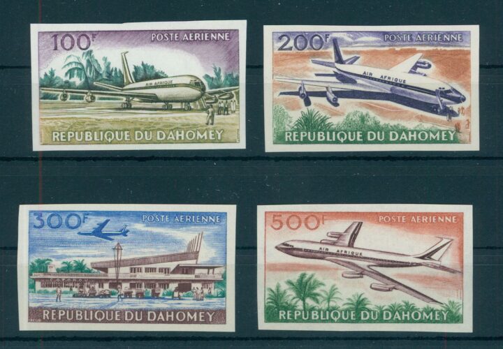REPUBLIC OF DAHOMEY, AIRCRAFTS 100F - 500F, IMPERFORATE SET FROM 1963, NH / <i>Republik Dahomey, Flugzeuge 100 F – 500 F, ungezähnter Satz von 1963, postfrisch</i>