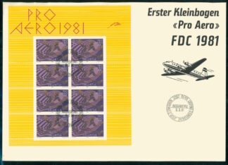 SWITZERLAND, PRO AERO MINISHEET 1981 FDC / <i>Schweiz, Pro Aero-Kleinbogen 1981, FDC</i>