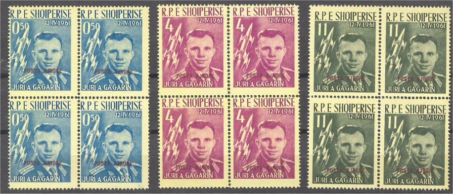ALBANIA - OVERPRINT "POSTA AJORE" ON GAGARIN, BLo4 NH! <i>Albanien – Aufdruck „Posta Ajore“ auf Gagarin, Viererblocks postfrisch!</i>