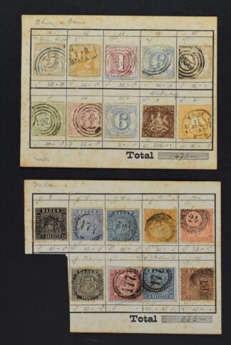 BADEN / PRUSSIA, THURN U. TAXIS, WURTTEMBERG OLD GROUP ON APPROVAL-BOOKLET PAGES /<i>Baden, Preussen Thurn und Taxis u. Württemberg, altes Lot auf Auswahlheftseiten</i>