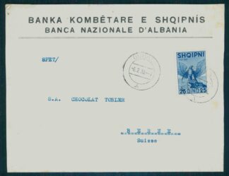 ALBANIA, 25 EAGLE 1938, FROM DURRES TO BERNE